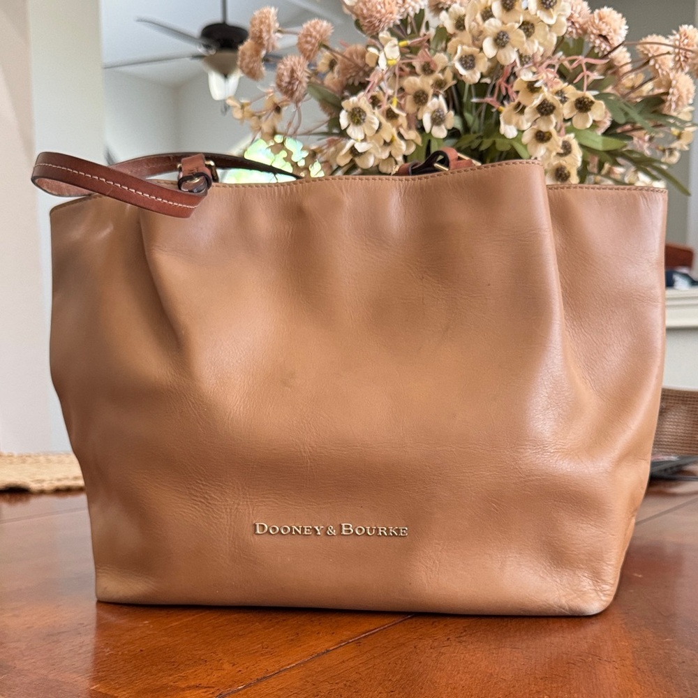Dooney & Bourke Caramel Leather Tote with Contrast Handles